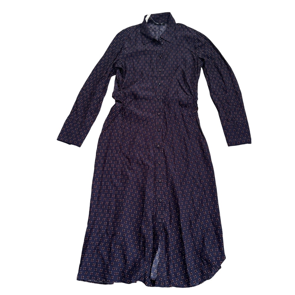 Madewell Midi Shirt Dress Womens 4 Navy Blue Floral‎ Button Front Long Sleeve